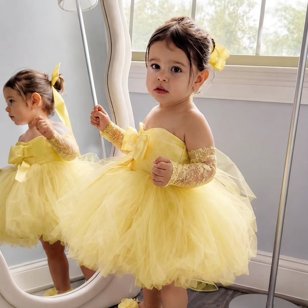 Embroidery Yellow Flower - Princess Yellow Flower Girl Dress For