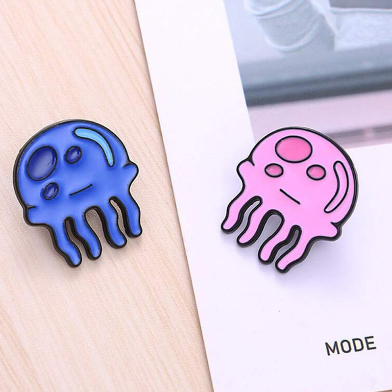 Embroidery Fish - Kawaii Jellyfish Metal Badges Blue Pink