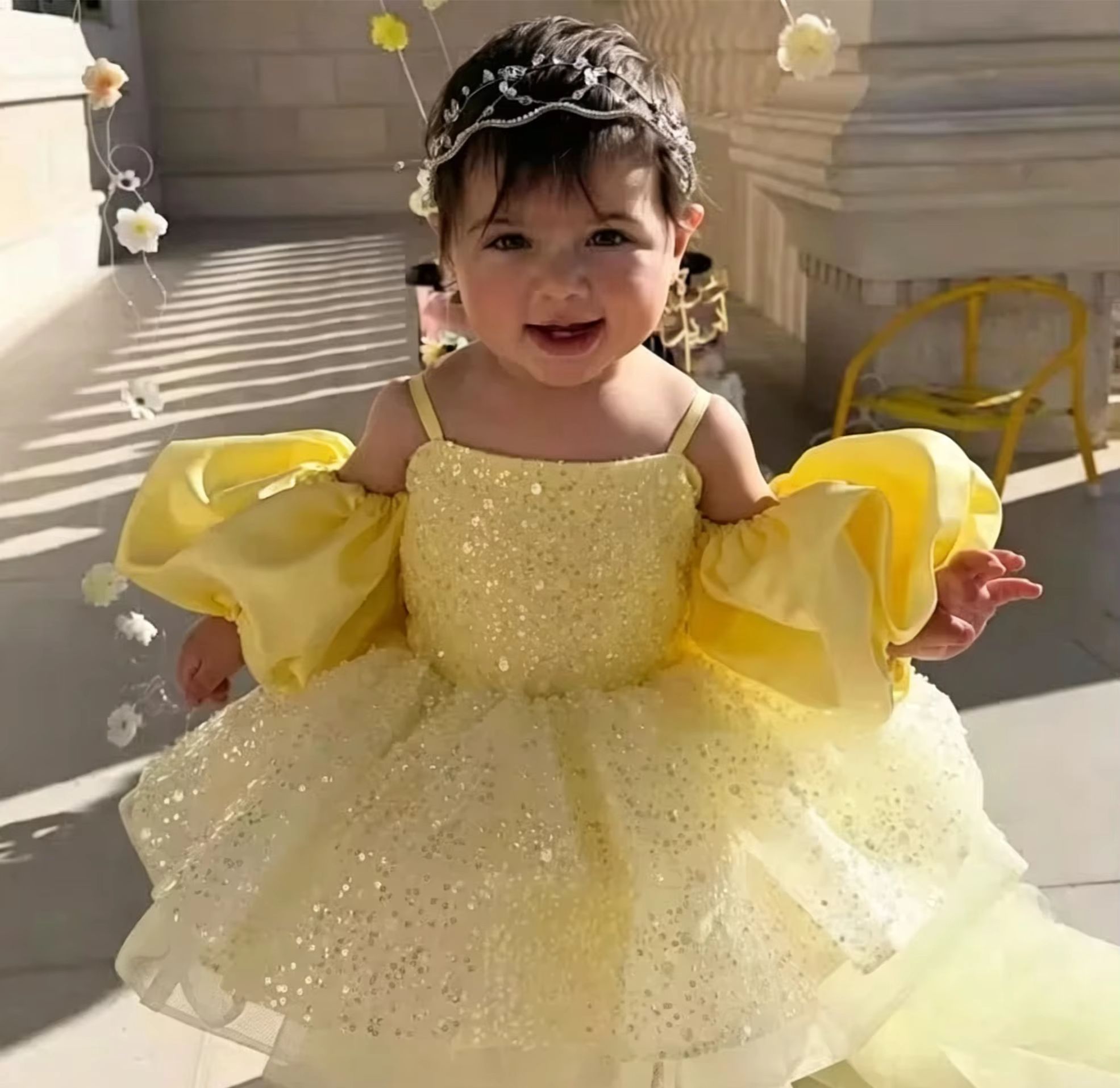 Embroidery Yellow Flower - Cute Yellow Flower Girl Dresses For