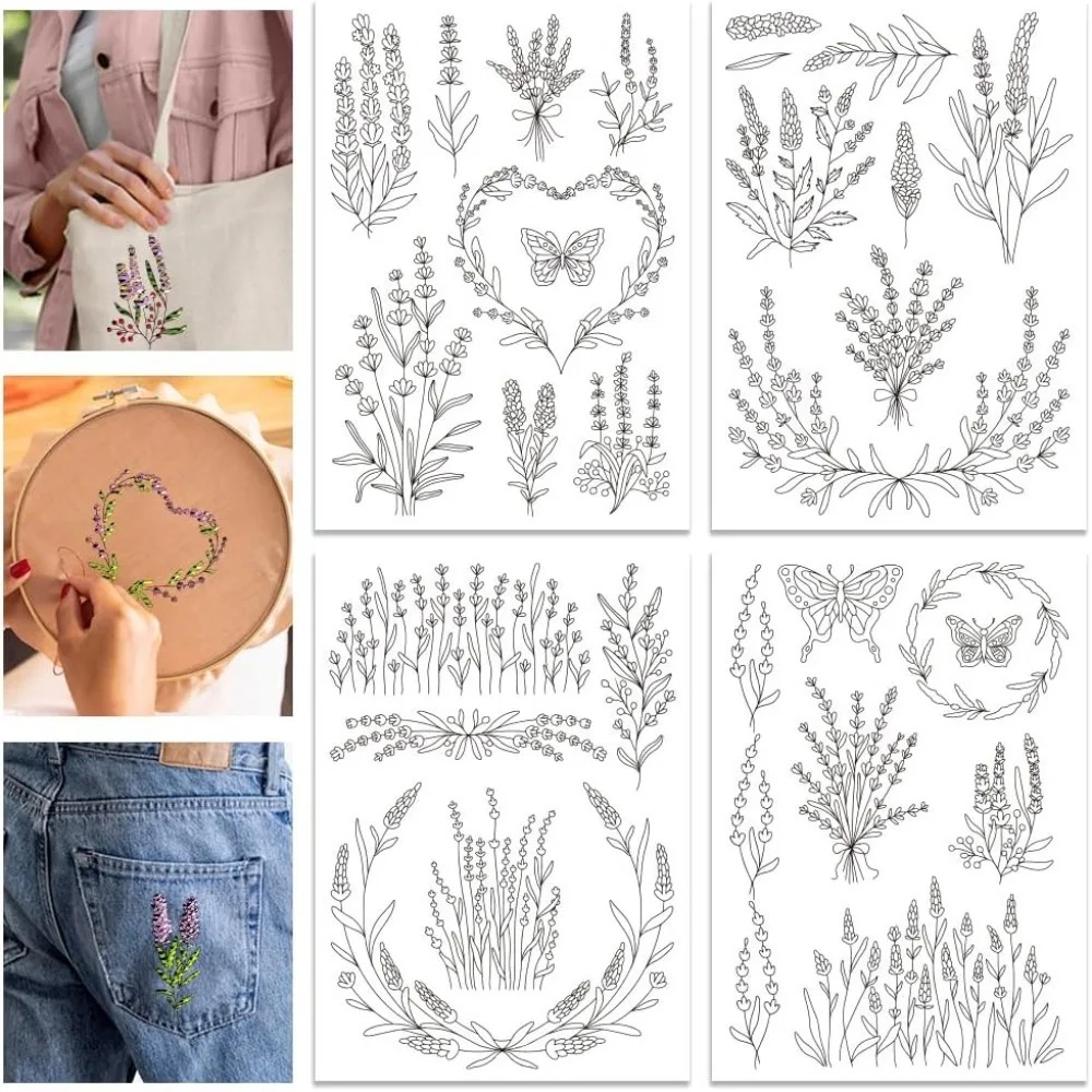Embroidery Cloth - 4 Sheets Lavender Flower Butterfly Water