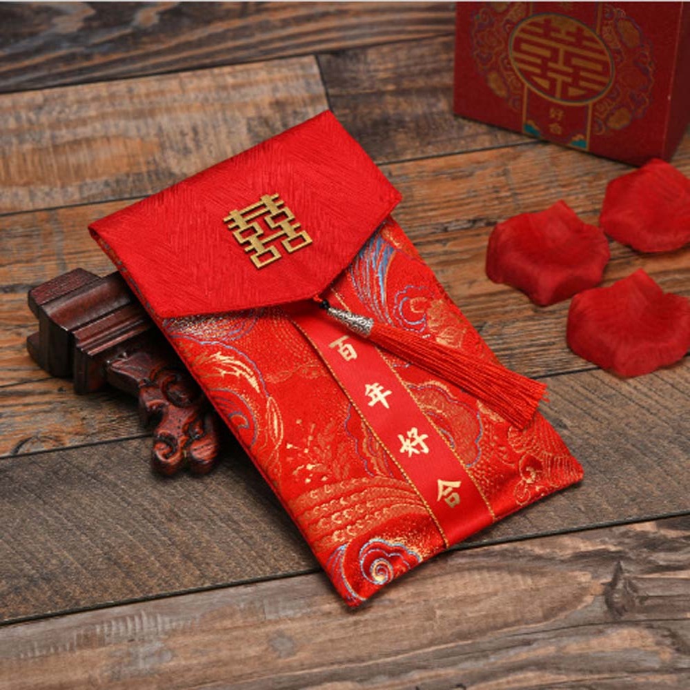 Embroidery Cloth - New Year Blessing Words Brocade Red