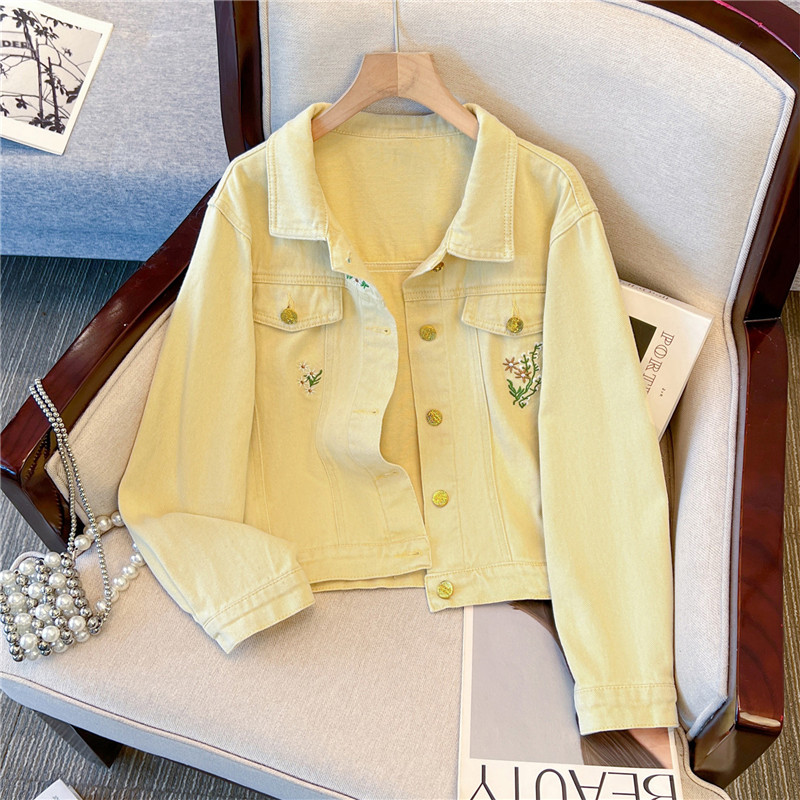 Embroidery Yellow Flower - Korean Vintage Flower Embroidery Yellow Short