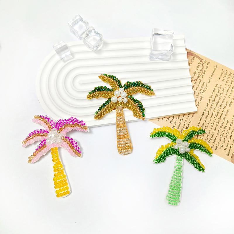 Embroidery Patches - 1Pc 3D Coconut Tree Beaded Patch