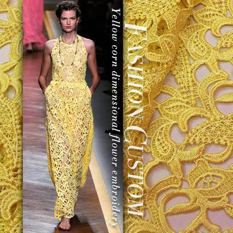 Embroidery Yellow Flower - high-end lace cloth yellow stereo embroidery