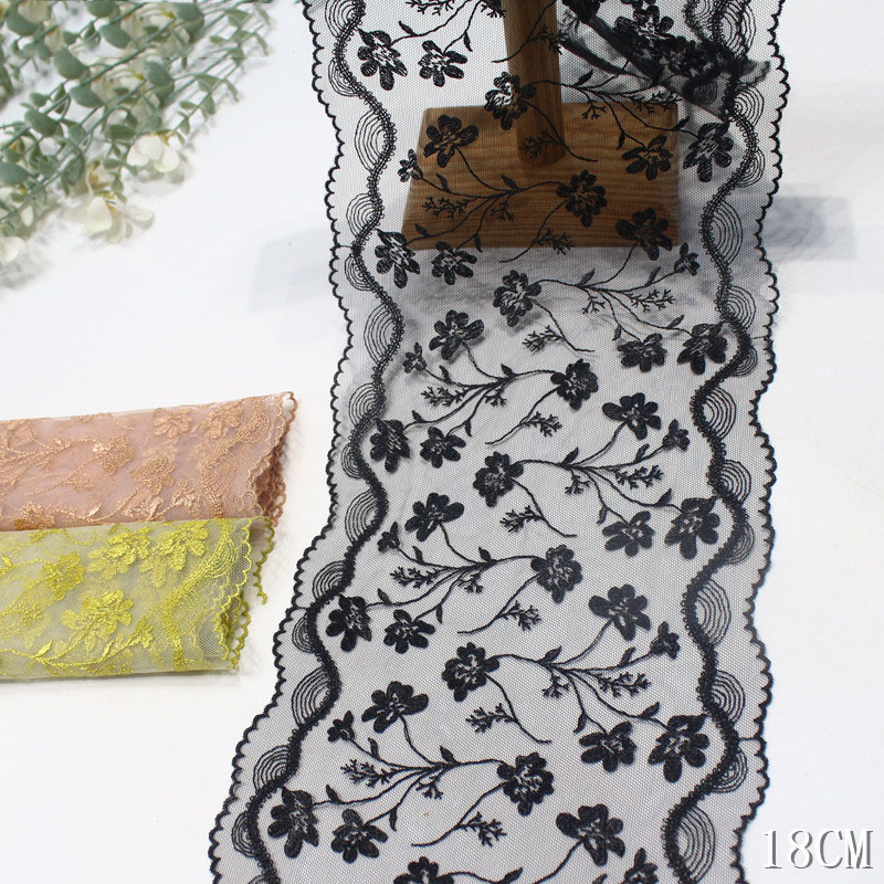 Embroidery Yellow Flower - 41yards Bilateral Embroidered Lace Black Yellow