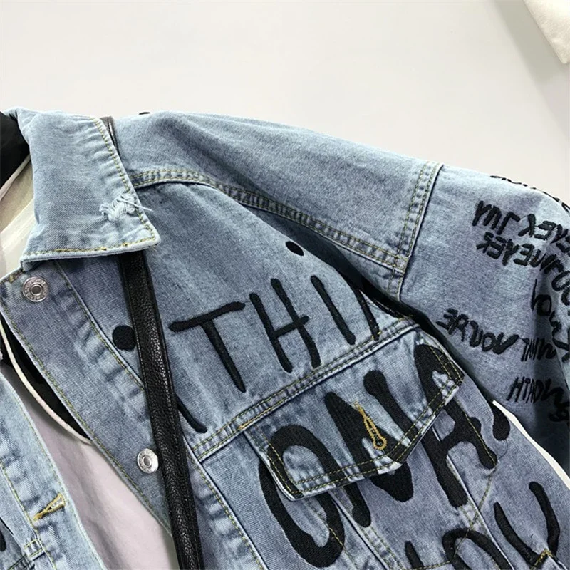 Autumn Korean Letter Embroider - đánh giá và giá Embroidery Jacket Jeans