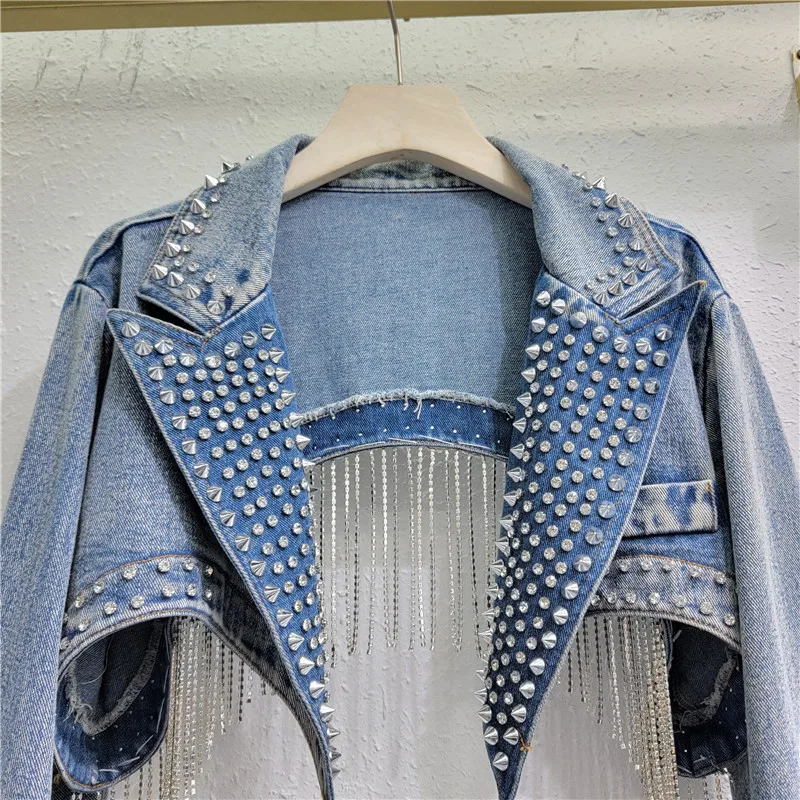 Rhinestone Beaded Tassels Rive - đánh giá và giá Embroidery Jacket Jeans