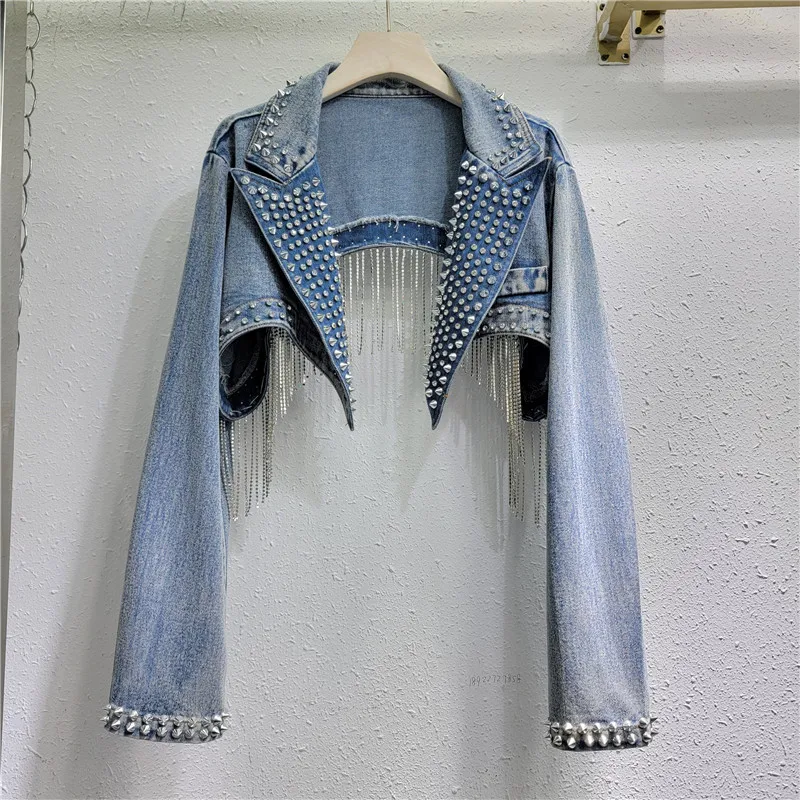 Rhinestone Beaded Tassels Rive - đánh giá và giá Embroidery Jacket Jeans