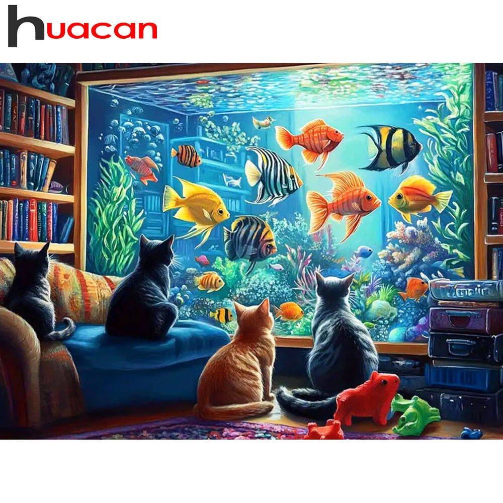 Huacan Cat Animal Diamond Pain - đánh giá và giá Embroidery Fish